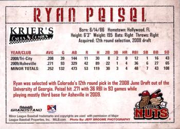 2010 Grandstand Modesto Nuts #NNO Ryan Peisel Back