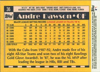 2005 Topps All-Time Fan Favorites #36 Andre Dawson Back