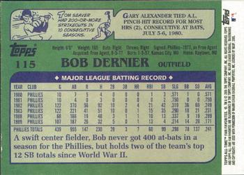 2005 Topps All-Time Fan Favorites #115 Bob Dernier Back
