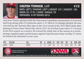 2013 Grandstand Vancouver Canadians #NNO Colton Turner Back