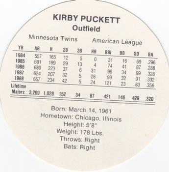 1989 Cadaco Discs - Back Variation #NNO Kirby Puckett Back
