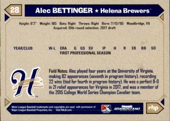 2017 Grandstand Helena Brewers #3 Alec Bettinger Back