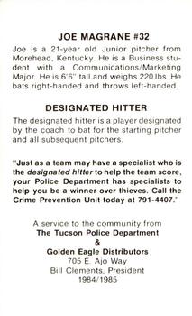 1985 Arizona Wildcats Police #NNO Joe Magrane Back