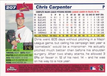 2005 Topps Chrome #207 Chris Carpenter Back