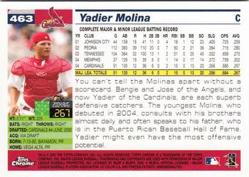 2005 Topps Chrome #463 Yadier Molina Back