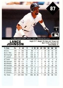 1992 Fleer #87 Lance Johnson Back