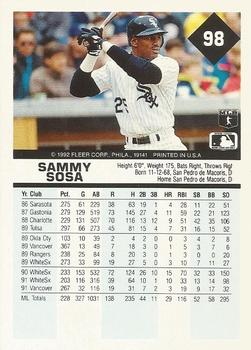 1992 Fleer #98 Sammy Sosa Back