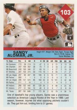 1992 Fleer #103 Sandy Alomar, Jr. Back