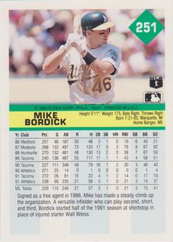 1992 Fleer #251 Mike Bordick Back