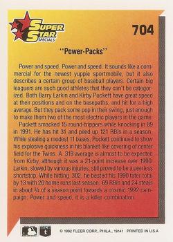 1992 Fleer #704 Power Packs (Barry Larkin / Kirby Puckett) Back