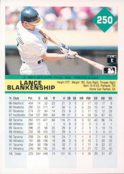 1992 Fleer #250 Lance Blankenship Back