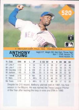 1992 Fleer #520 Anthony Young Back
