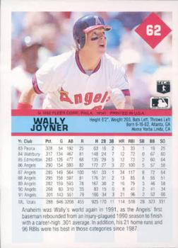 1992 Fleer #62 Wally Joyner Back