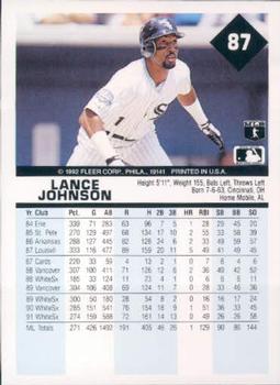 1992 Fleer #87 Lance Johnson Back