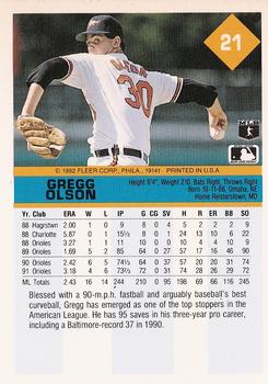 1992 Fleer #21 Gregg Olson Back