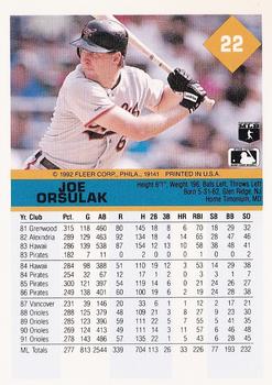 1992 Fleer #22 Joe Orsulak Back