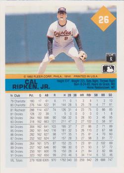 1992 Fleer #26 Cal Ripken, Jr. Back