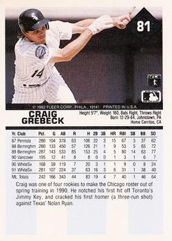 1992 Fleer #81 Craig Grebeck Back