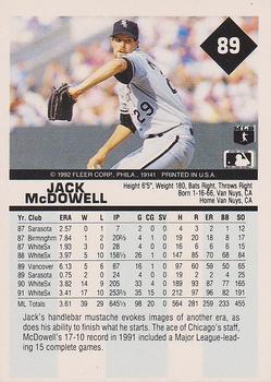 1992 Fleer #89 Jack McDowell Back