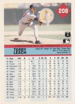 1992 Fleer #208 Terry Leach Back