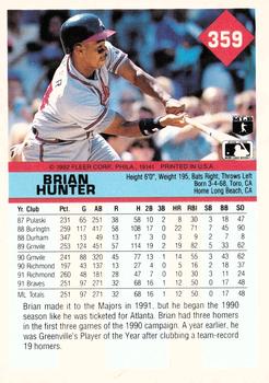 1992 Fleer #359 Brian Hunter Back