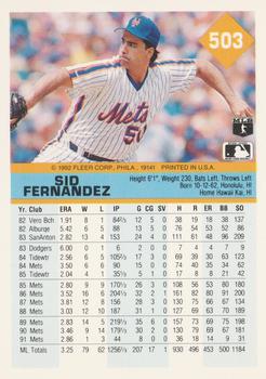 1992 Fleer #503 Sid Fernandez Back