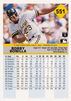 1992 Fleer #551 Bobby Bonilla Back