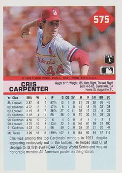1992 Fleer #575 Cris Carpenter Back