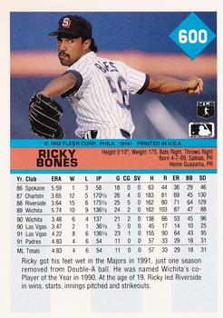 1992 Fleer #600 Ricky Bones Back