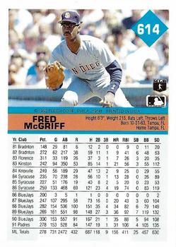 1992 Fleer #614 Fred McGriff Back