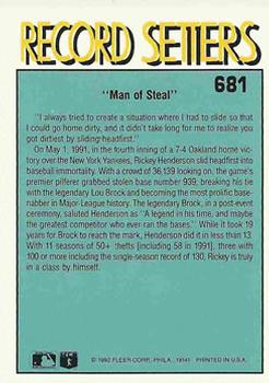 1992 Fleer #681 Rickey Henderson Back