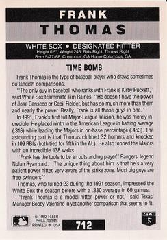 1992 Fleer #712 Frank Thomas Back