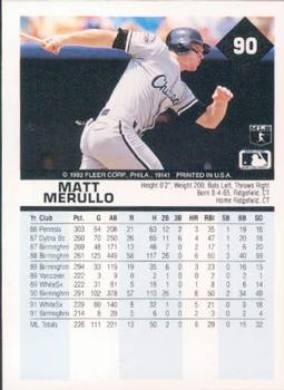 1992 Fleer #90 Matt Merullo Back