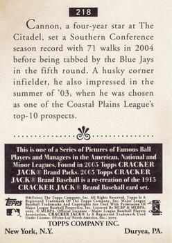 2005 Topps Cracker Jack #218 Chip Cannon Back