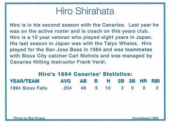 1995 Grandstand Sioux Falls Canaries #NNO Takahiro Shirahata Back