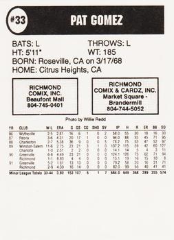 1992 Comix Richmond Braves #NNO Pat Gomez Back