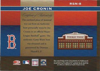 2005 Donruss Greats - Sox Nation Material #RSN-8 Joe Cronin  Back