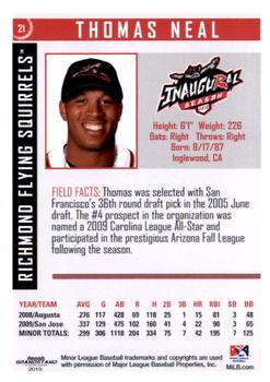2010 Grandstand Richmond Flying Squirrels #NNO Thomas Neal Back