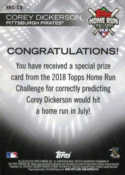 2018 Topps - Home Run Challenge Winners July (Red) #HRC-CD Corey Dickerson Back