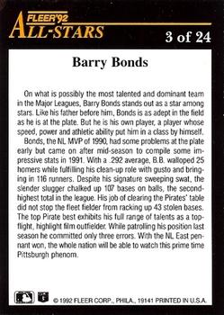1992 Fleer - All-Stars #3 Barry Bonds Back