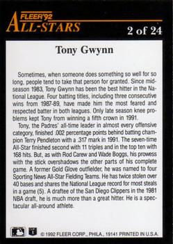 1992 Fleer - All-Stars #2 Tony Gwynn Back