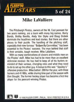 1992 Fleer - All-Stars #5 Mike LaValliere Back