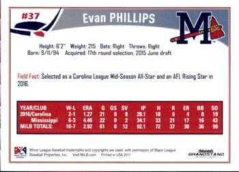 2017 Grandstand Mississippi Braves #23 Evan Phillips Back