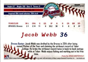 2016 Grandstand Danville Braves #39 Jacob Webb Back