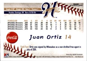 2016 Grandstand Helena Brewers #21 Juan Ortiz Back
