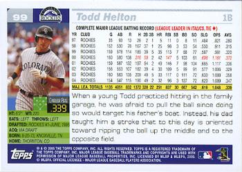 2005 Topps Opening Day #99 Todd Helton Back