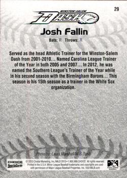 2013 Choice Winston-Salem Dash #29 Josh Fallin Back