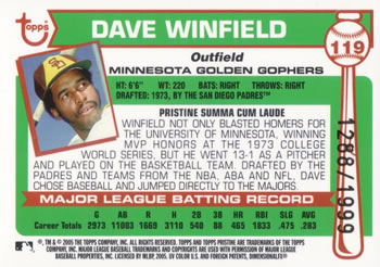 2005 Topps Pristine Legends #119 Dave Winfield Back