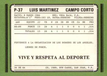 1988-89 BYN Puerto Rico Winter League Update #34 Luis Martinez Back