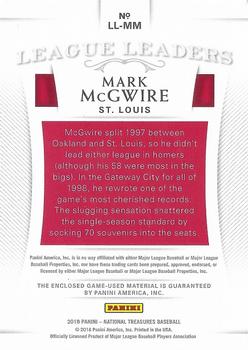 2018 Panini National Treasures - League Leaders #LL-MM Mark McGwire Back